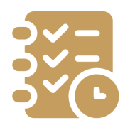 Checklist icon with clock on black background.