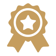 Gold ribbon with star on black background.